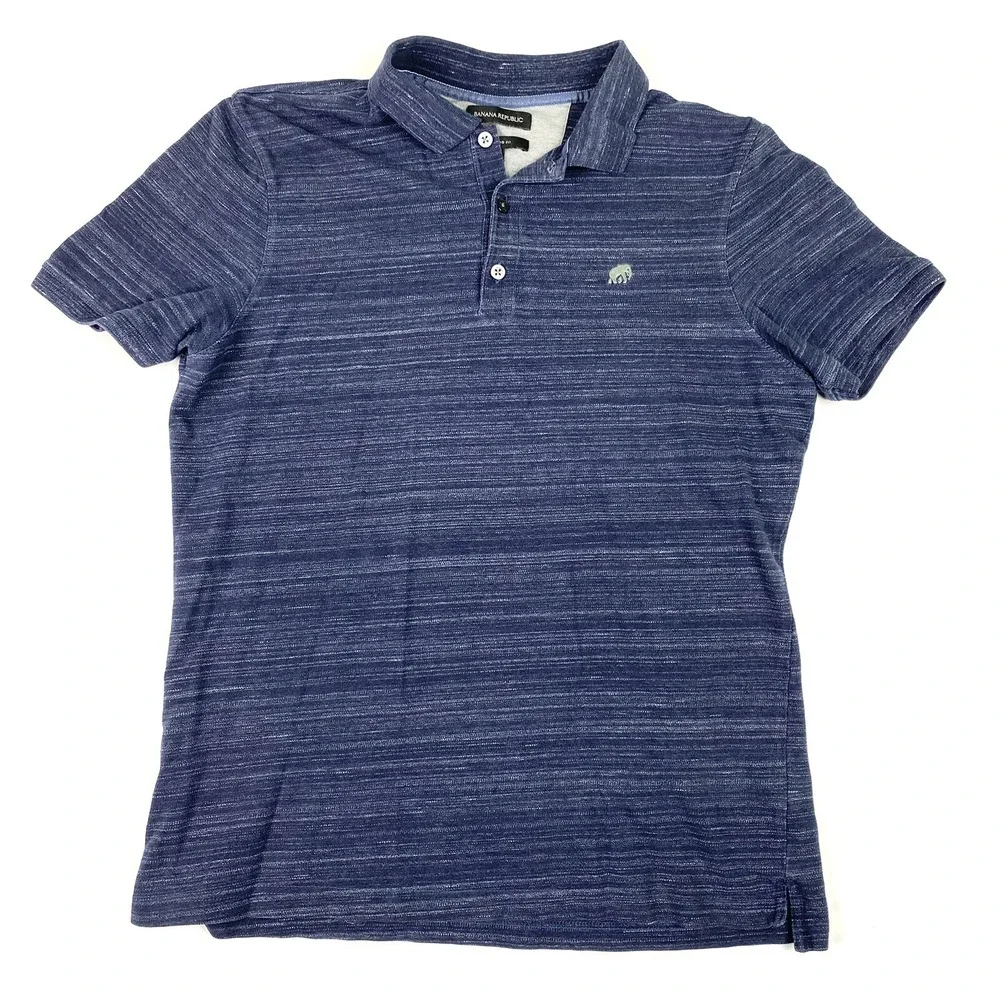 Banana Republic Polo Shirt Mens Large Navy Blue Collared ‎ Cotton Blend